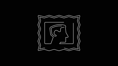White line Postal stamp icon isolated on black background. 4K Video motion Stock Footage 142976822