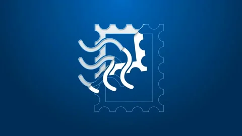 White line Postal stamp icon isolated on blue background. 4K Video motion Stock Footage 144082167