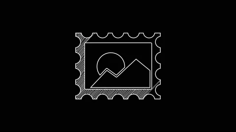 White line Postal stamp icon isolated on black background. 4K Video motion Stock Footage 203335270