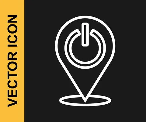 White line Power button icon isolated on black background. Start sign. Vector Stock Illustration