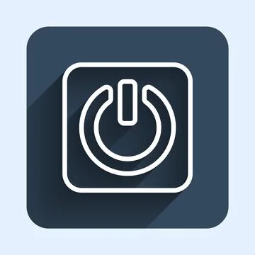 White line Power button icon isolated with long shadow background. Start sign Ilustração Stock