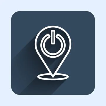 White line Power button icon isolated with long shadow background. Start sign Ilustração Stock