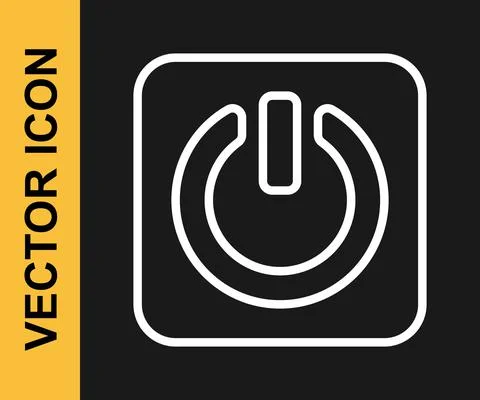 White line Power button icon isolated on black background. Start sign. Vector Stock Illustration