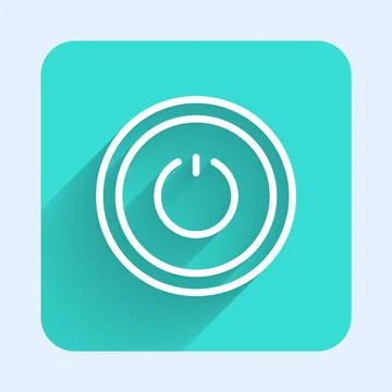 White line Power button icon isolated with long shadow background. Start sign Ilustração Stock