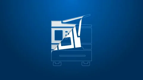 White line Printer icon isolated on blue background. 4K Video motion graphic Stock Footage 144219947
