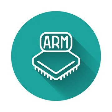 White line Processor icon isolated with long shadow background. CPU, central イラスト素材