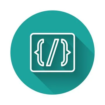 White line Programming language syntax icon isolated with long shadow background Stock Illustration