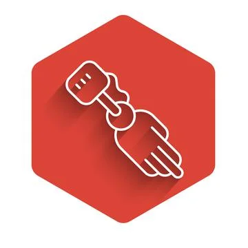 White line Prosthesis hand icon isolated with long shadow. Futuristic concept of Stock Illustration