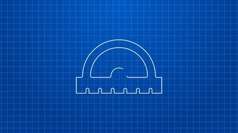 White line Protractor grid for measuring degrees icon isolated on blue Video stock 169313205