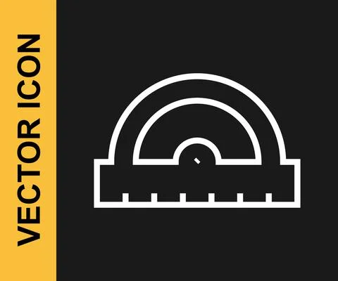 White line Protractor grid for measuring degrees icon isolated on black Stock Illustration