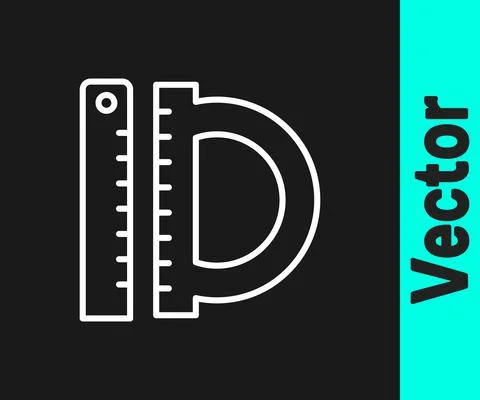White line Protractor grid for measuring degrees icon isolated on black Stock Illustration