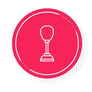 White line Punching bag icon isolated on white background. Red circle button Stock Illustration