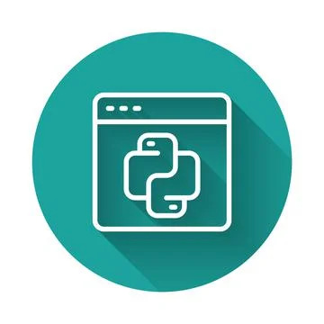 White line Python programming language icon isolated with long shadow background Stock Illustration