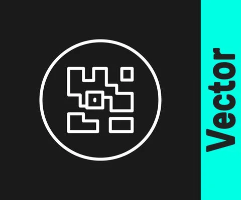 White line QR code sample for smartphone scanning icon isolated on black Stockillustratie
