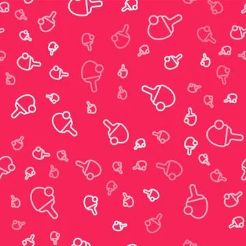 White line Racket for playing table tennis icon isolated seamless pattern on red Stock Illustration