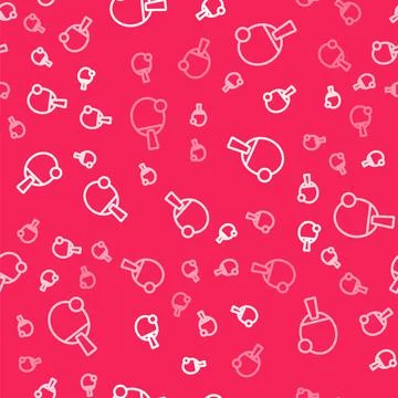 White line Racket for playing table tennis icon isolated seamless pattern on red Stock Illustration
