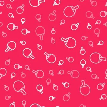 White line Racket for playing table tennis icon isolated seamless pattern on red Stock Illustration