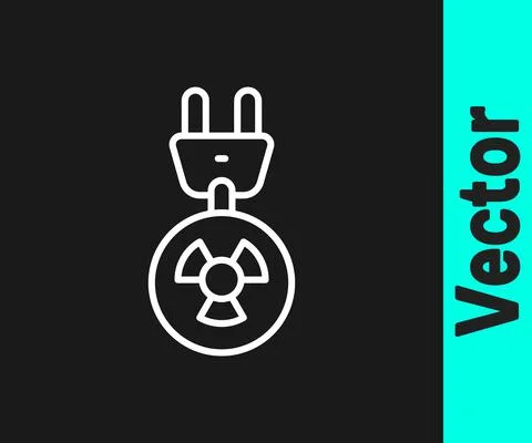 White line Radiation electrical plug icon isolated on black background. Nuclear Illustrazione stock