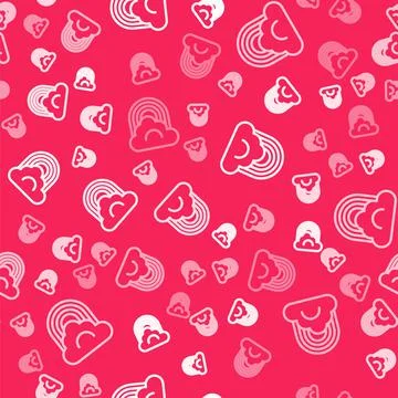 White line Rainbow with cloud icon isolated seamless pattern on red background Stock Illustration