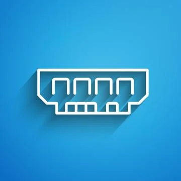 White line RAM, random access memory icon isolated on blue background. Long Stock-Illustration
