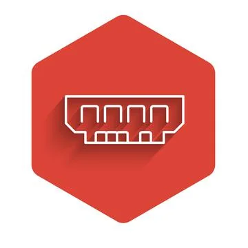 White line RAM, random access memory icon isolated with long shadow background Illustrazione stock