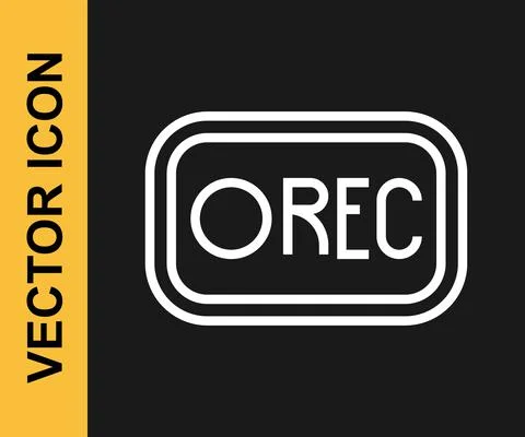 White line Record button icon isolated on black background. Rec button. Vector Stock Illustration