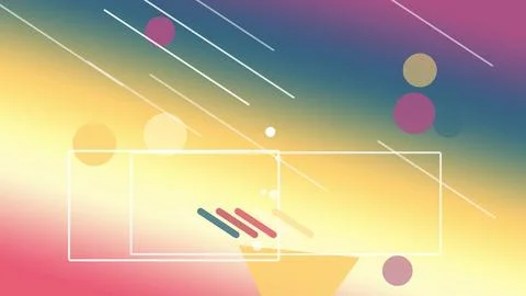White line rectangles and diagonal streaks float on a golden orange-to-indi.. Illustrazione stock