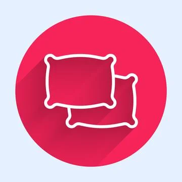 White line Rectangular pillow icon isolated with long shadow. Cushion sign. Red イラスト素材