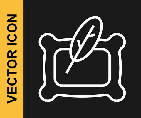 White line Rectangular pillow icon isolated on black background. Cushion sign Illustrazione stock