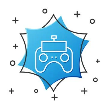 White line Remote control icon isolated on white background. Blue hexagon button Stock Illustration
