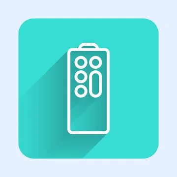 White line Remote control icon isolated with long shadow. Green square button Stock Illustration