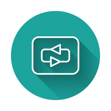 White line Repeat button icon isolated with long shadow background. Green circle Stock Illustration