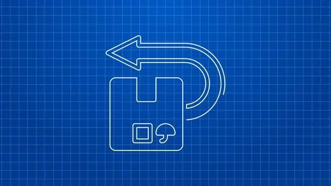White line Return cardboard box icon isolated on blue background. Box, package Stock Footage 169311439