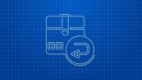 White line Return cardboard box icon isolated on blue background. Box, package Stock Footage 169323523