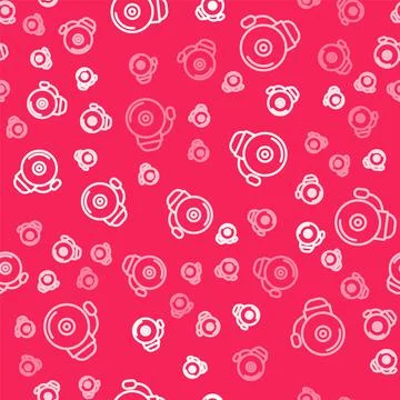 White line Ringing alarm bell icon isolated seamless pattern on red backgroun Stock Illustration
