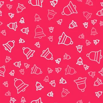 White line Ringing bell icon isolated seamless pattern on red background. Alarm Illustrazione stock