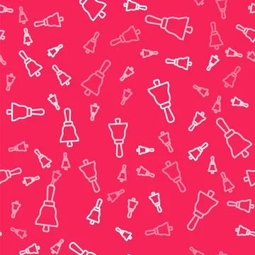 White line Ringing bell icon isolated seamless pattern on red background. Alarm Stock Illustration