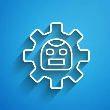 White line Robot icon isolated on blue background. Artificial intelligence Illustrazione stock