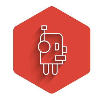 White line Robot icon isolated with long shadow. Artificial intelligence Illustrazione stock