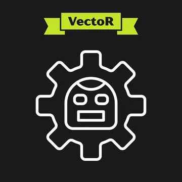White line Robot icon isolated on black background. Artificial intelligence Stock Illustration