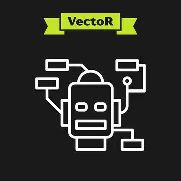White line Robot icon isolated on black background. Artificial intelligence Stock Illustration