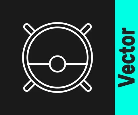 White line Robot vacuum cleaner icon isolated on black background. Home smart Stock Illustration