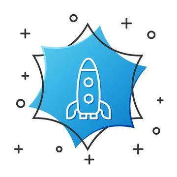 White line Rocket ship icon isolated on white background. Space travel. Blue Ilustración de archivo