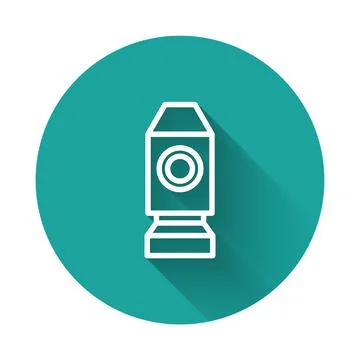 White line Rocket ship icon isolated with long shadow background. Space travel Illustrazione stock