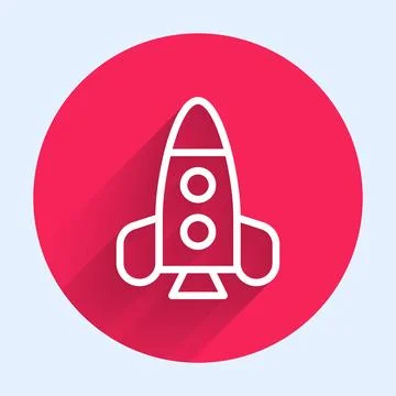White line Rocket ship toy icon isolated with long shadow background. Space Stock Illustration