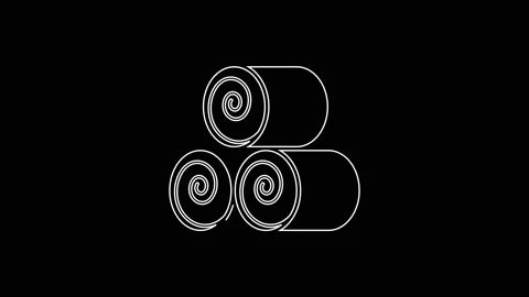 White line Roll of hay icon isolated on black background. 4K Video motion Video stock 161978338