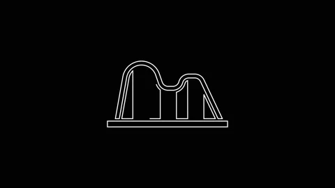 White line Roller coaster icon isolated on black background. Amusement park Stock Footage 167597995