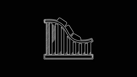 White line Roller coaster icon isolated on black background. Amusement park Stock Footage 203610939
