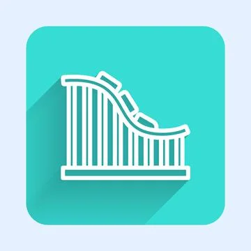 White line Roller coaster icon isolated with long shadow background. Amusement Stock Illustration