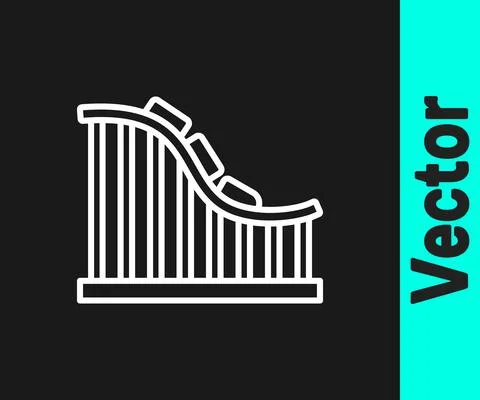White line Roller coaster icon isolated on black background. Amusement park イラスト素材